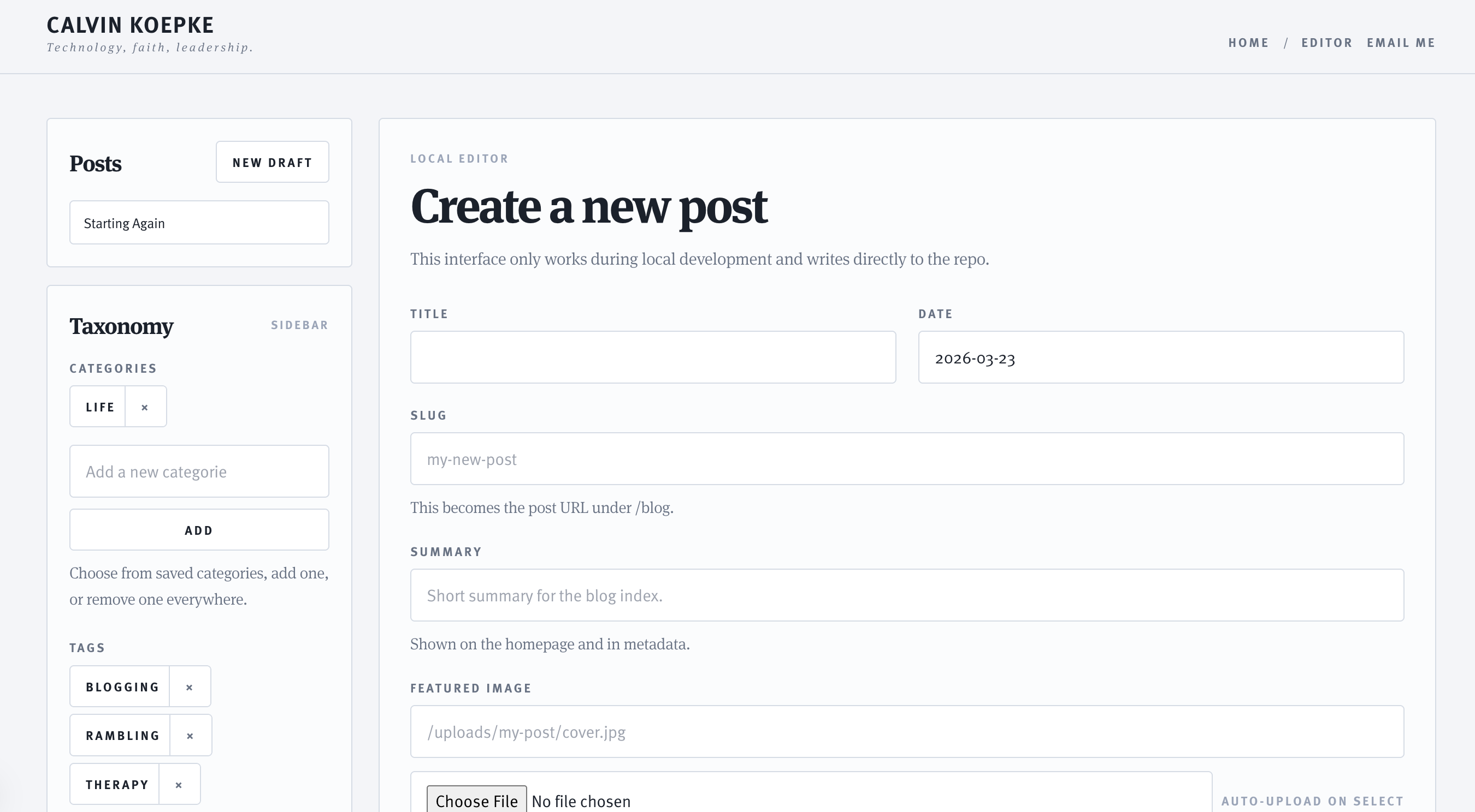 The editor for this blog that only works during local development.